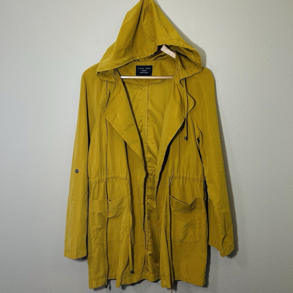 Love Tree Light Jacket‎ Mustard Yellow Roll Up Sleeve Drawstring Minimalist Sz M